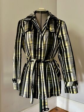 Gallery Striped Plaid Tie-Waist or belt Trench Rain jacket coat
